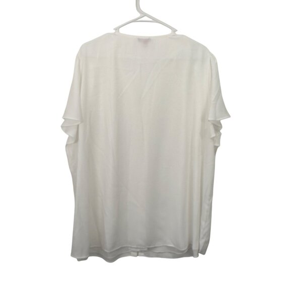 Vince Camuto Womens White V-Neck Blouse With Flutter Sleeves Size 3X Polyester - Picture 8 of 13